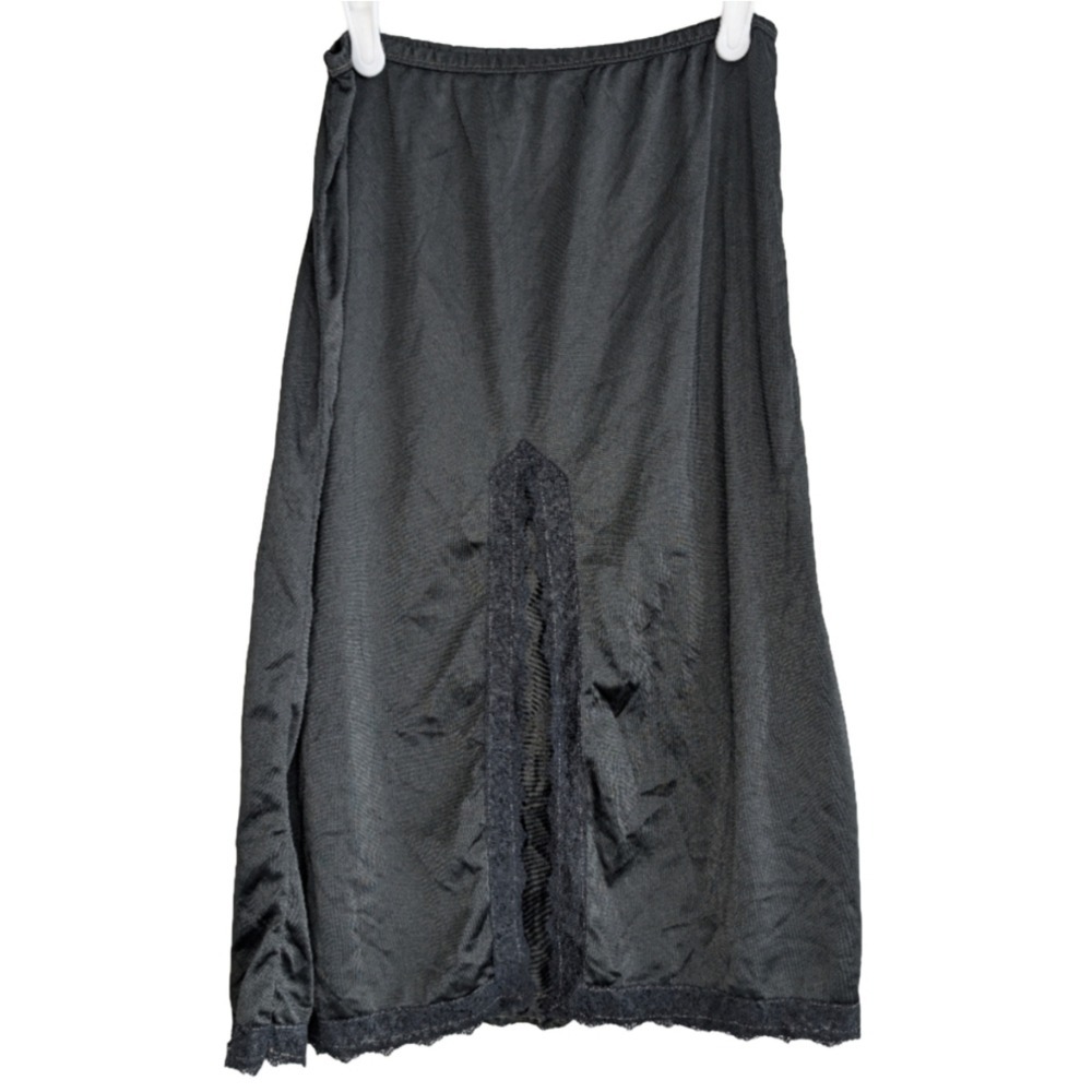 Vintage Lingerie Duex Belles Black Nylon Midi Slip Skirt Medium